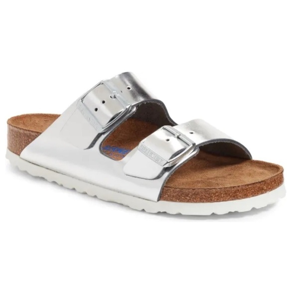 Birkenstock Arizona Soft Footbed Sandal Metallic Silver - Picture 1 of 7